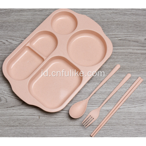 Set Makan Plastik Jerami Gandum 4-Buah